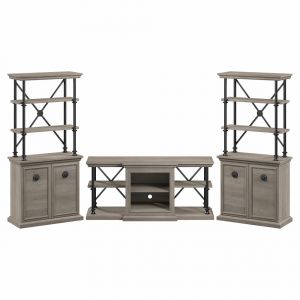 Bush Furniture - Coliseum Living Room Set with 60W TV Stand and Two Bookcases with Doors in Driftwood Gray - CSM009DG
