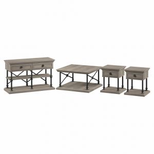 Bush Furniture - Coliseum Square Coffee Table, Console Table, and Two End Tables in Driftwood Gray - CSM007DG
