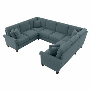 Bush Furniture - Coventry 113W U Shaped Sectional Couch in Turkish Blue Herringbone - CVY112BTBH-03K