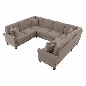 Bush Furniture - Coventry 113W U Shaped Symmetrical Sectional in Tan Microsuede Fabric - CVY112BTNM-03K