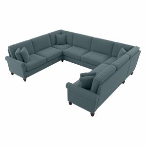Bush Furniture - Coventry 125W U Shaped Sectional Couch in Turkish Blue Herringbone - CVY123BTBH-03K