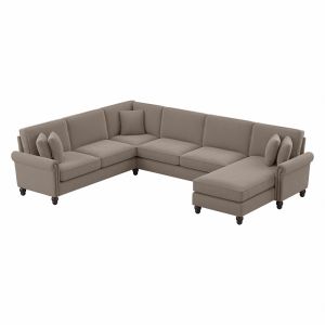 Bush Furniture - Coventry 128W Reversible U Sectional w Chaise in Tan Microsuede Fabric - CVY127BTNM-03K