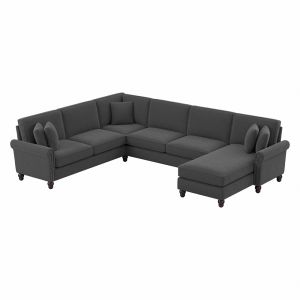 Bush Furniture - Coventry 128W U Shaped Sectional Couch with Reversible Chaise Lounge in Charcoal Gray Herringbone - CVY127BCGH-03K