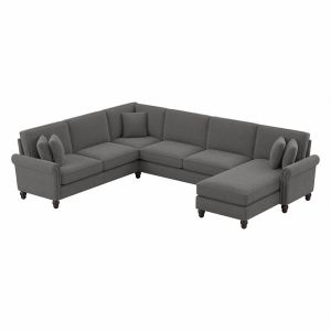 Bush Furniture - Coventry 128W U Shaped Sectional Couch with Reversible Chaise Lounge in French Gray Herringbone - CVY127BFGH-03K