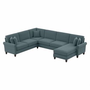 Bush Furniture - Coventry 128W U Shaped Sectional Couch with Reversible Chaise Lounge in Turkish Blue Herringbone - CVY127BTBH-03K