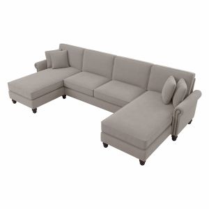 Bush Furniture - Coventry 131W Sectional Couch with Double Chaise Lounge in Beige Herringbone - CVY130BBGH-03K