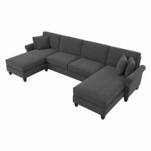Bush Furniture - Coventry 131W Sectional Couch with Double Chaise Lounge in Charcoal Gray Herringbone - CVY130BCGH-03K