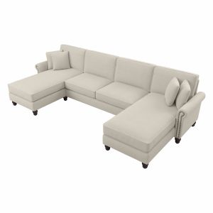 Bush Furniture - Coventry 131W Sectional Couch with Double Chaise Lounge in Cream Herringbone - CVY130BCRH-03K