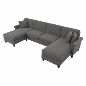 Bush Furniture - Coventry 131W Sectional Couch with Double Chaise Lounge in French Gray Herringbone - CVY130BFGH-03K
