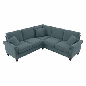 Bush Furniture - Coventry 87W L Shaped Sectional Couch in Turkish Blue Herringbone - CVY86BTBH-03K