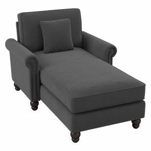 Bush Furniture - Coventry Chaise Lounge with Arms in Charcoal Gray Herringbone - CVM41BCGH-03K