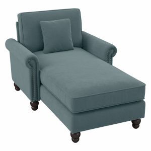 Bush Furniture - Coventry Chaise Lounge with Arms in Turkish Blue Herringbone - CVM41BTBH-03K