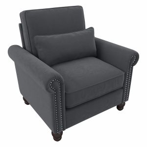 Bush Furniture - Coventry Rolled Arm Accent Chair w Nailheads in Dark Gray Microsuede Fabric - CVK36BDGM-03