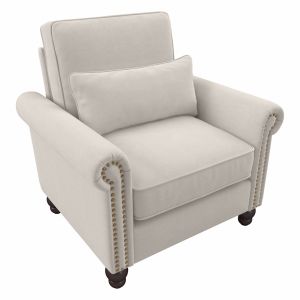 Bush Furniture - Coventry Rolled Arm Accent Chair w Nailheads in Light Beige Microsuede Fabric - CVK36BLBM-03