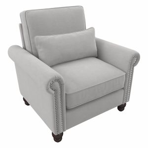 Bush Furniture - Coventry Rolled Arm Accent Chair w Nailheads in Light Gray Microsuede Fabric - CVK36BLGM-03