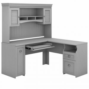 Bush Furniture - Fairview 60W L Shaped Desk with Hutch in Cape Cod Gray - FV004CG