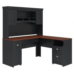 Bush Furniture - Fairview L Shaped Desk with Hutch in Antique Black - FV004AB
