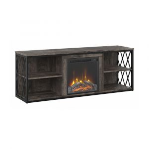 Bush Furniture - City Park 60W Electric Fireplace TV Stand for 70 Inch TV in Dark Gray Hickory - CPK007GH