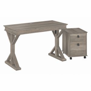 Bush Furniture - Homestead 48W Writing Desk w Mobile Ped in Driftwood Gray - HOT001DG