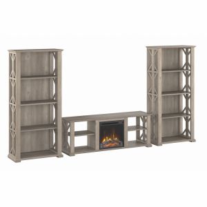Bush Furniture - Homestead 60W Fireplace TV Stand w Bookcases in Driftwood Gray - HOT014DG