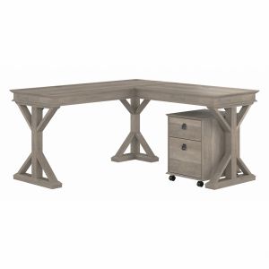 Bush Furniture - Homestead 60W L Desk w Mobile Ped in Driftwood Gray - HOT002DG