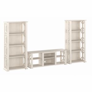 Bush Furniture - Homestead 60W TV Stand w Bookcases in Linen White Oak - HOT012LW