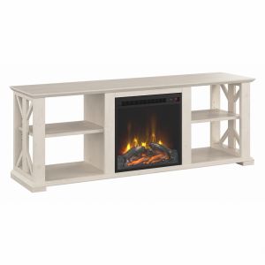 Bush Furniture - Homestead 60W TV Stand w Electric Fireplace Insert in Linen White Oak - HOT003LW