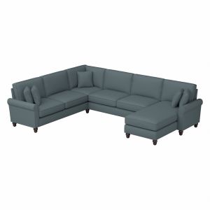 Bush Furniture - Hudson 128W U Shaped Sectional Couch with Reversible Chaise Lounge in Turkish Blue Herringbone - HDY127BTBH-03K