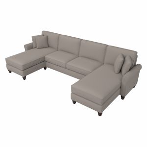 Bush Furniture - Hudson 131W Sectional Couch with Double Chaise Lounge in Beige Herringbone - HDY130BBGH-03K
