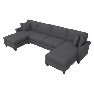 Bush Furniture - Hudson 131W Sectional Couch with Double Chaise Lounge in Charcoal Gray Herringbone - HDY130BCGH-03K