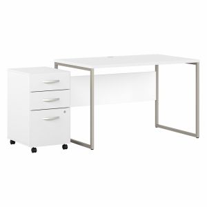 Bush Furniture - Hybrid 48W x 30D Computer Table Desk with 3 Drawer Mobile File Cabinet in White - HYB030WHSU