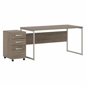 Bush Furniture - Hybrid 60W x 30D Computer Table Desk with 3 Drawer Mobile File Cabinet in Modern Hickory - HYB031MHSU