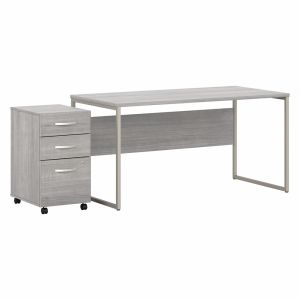 Bush Furniture - Hybrid 60W x 30D Computer Table Desk with 3 Drawer Mobile File Cabinet in Platinum Gray - HYB031PGSU