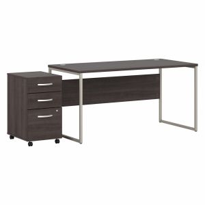 Bush Furniture - Hybrid 60W x 30D Computer Table Desk with 3 Drawer Mobile File Cabinet in Storm Gray - HYB031SGSU