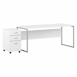 Bush Furniture - Hybrid 72W x 30D Computer Table Desk with 3 Drawer Mobile File Cabinet in White - HYB032WHSU