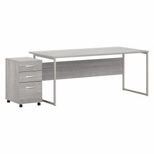 Bush Furniture - Hybrid 72W x 36D Computer Table Desk with 3 Drawer Mobile File Cabinet in Platinum Gray - HYB033PGSU
