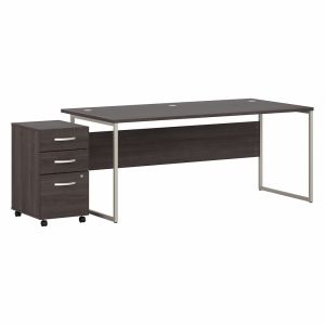 Bush Furniture - Hybrid 72W x 36D Computer Table Desk with 3 Drawer Mobile File Cabinet in Storm Gray - HYB033SGSU