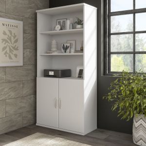 Bush Furniture - Hybrid Tall 5 Shelf Bookcase with Doors in White - HYB024WH
