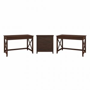 Bush Furniture - Key West 2 Person Desk Set with Lateral File Cabinet in Bing Cherry - KWS047BC