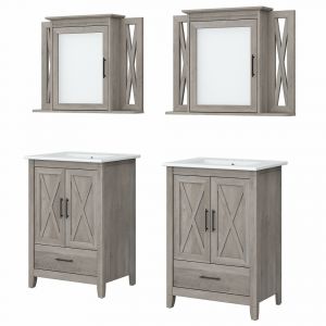 Bush Furniture - Key West 48W Double Vanity Set with Sinks and Medicine Cabinets in Driftwood Gray - KWS041DG