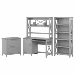 Bush Furniture - Key West 48W Small Computer Desk with Hutch, Bookcase and Lateral File Cabinet in Cape Cod Gray - KWS051CG