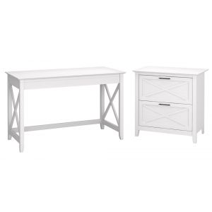 Bush Furniture - Key West 48W Writing Desk with 2 Drawer Lateral File Cabinet in Pure White Oak - KWS003WT