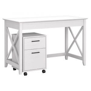 Bush Furniture - Key West 48W Writing Desk with 2 Drawer Mobile File Cabinet in Pure White Oak - KWS001WT