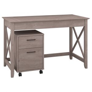 Bush Furniture - Key West 48W Writing Desk with 2 Drawer Mobile File Cabinet in Washed Gray - KWS001WG
