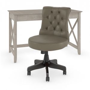 Bush Furniture - Key West 48W Writing Desk with Mid Back Tufted Office Chair in Washed Gray - KWS021WG