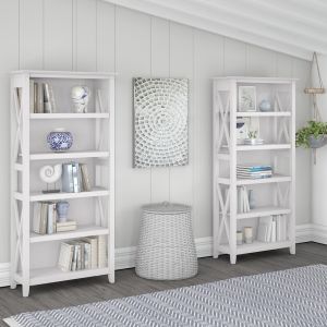 Bush Furniture - Key West 5 Shelf Bookcase Set in Pure White Oak - KWS046WT