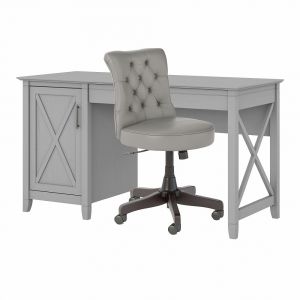 Bush Furniture - Key West 54W Computer Desk with Storage and Mid Back Tufted Office Chair in Cape Cod Gray - KWS020CG