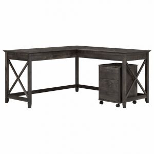 Bush Furniture - Key West 60W L Desk with Mobile Ped in Dark Gray Hickory - KWS013GH