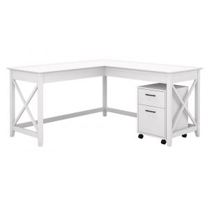 Bush Furniture - Key West 60W L Shaped Desk with 2 Drawer Mobile File Cabinet in Pure White Oak - KWS013WT