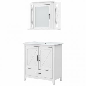 Bush Furniture - Key West Bathroom 32W Vanity and Medicine Cabinet in White Ash - KWS030WAS
